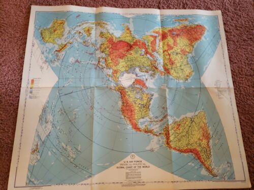 1958 Rare carte du monde physique et politique de l'US Air Force.  - Photo 1/17