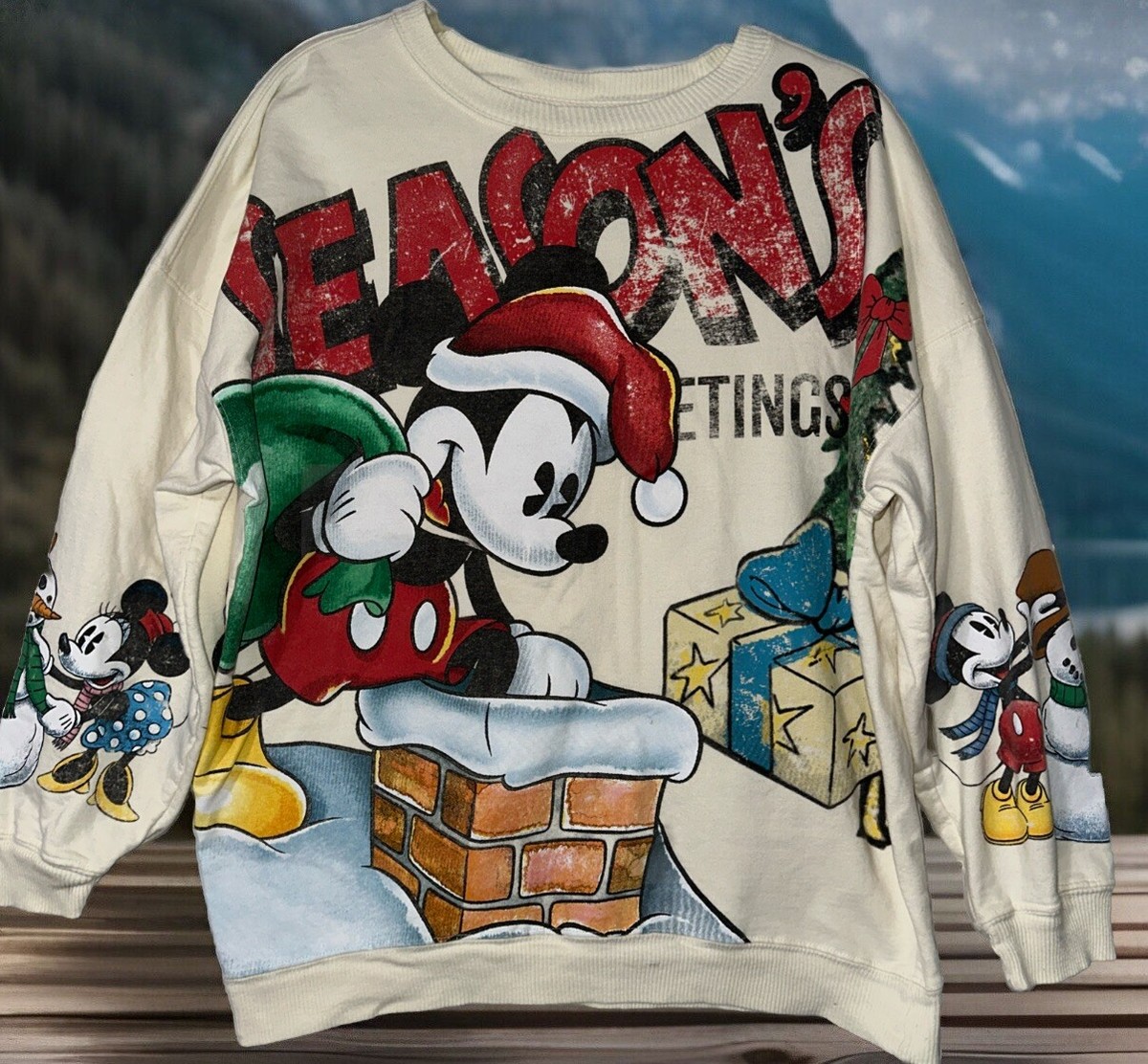 Mickey Mouse Season Greetings Urban Outfitters Christmas Sweatshirt Size S  EUC - Main Image