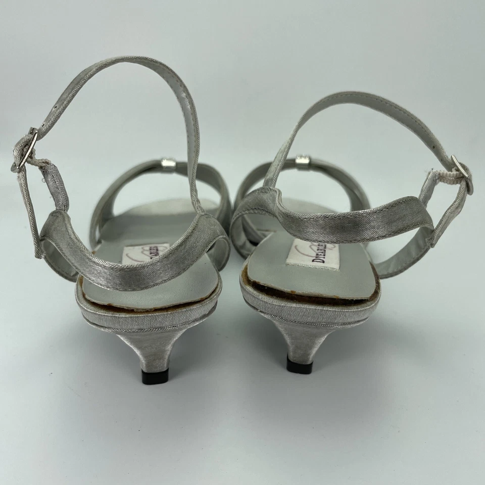 Dyeables Womens Shoes Fiesta Silver Satin 10AA Kitten Heel 1 1/4" Rhinestone - Image 4 of 4