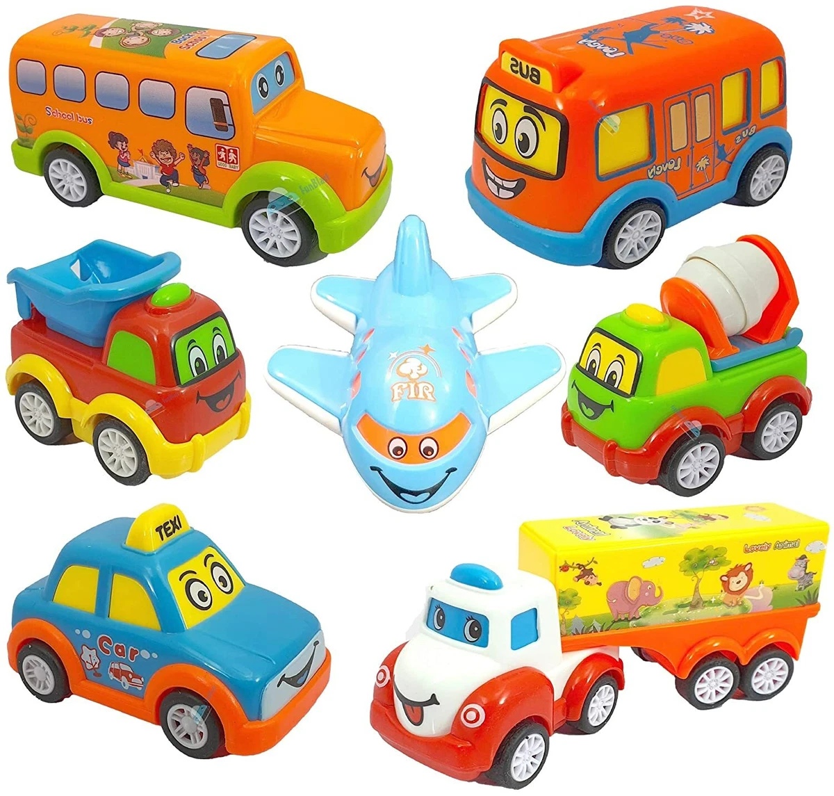 Pack Of 7 Unbreakable Pull Back Push and go Crawling Plastic Toy Car for Kids