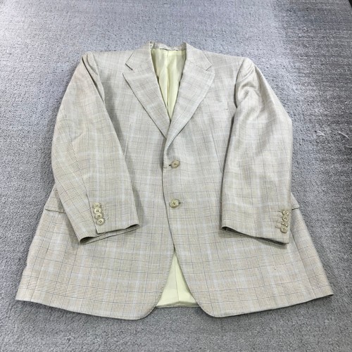 Corneliani Blazer Mens 52 Sports Coat Jacket Window Pane Beige Wool SIlk - Picture 3 of 15