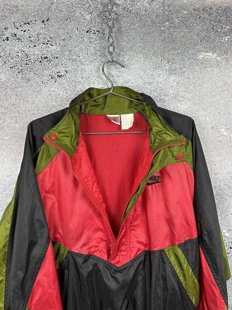 NIKE VINTAGE 90's 80's TRACK JACKET NYLON OLIVE RED BLACK