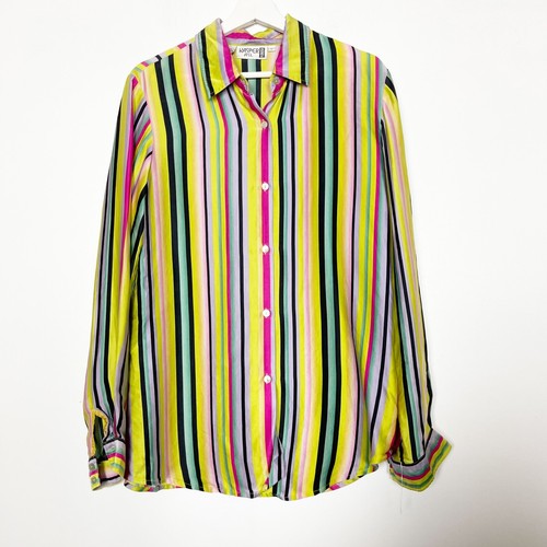 Kasper & Co Womens Blouse Shirt Size L Large Silk Button up Striped Vintage RARE