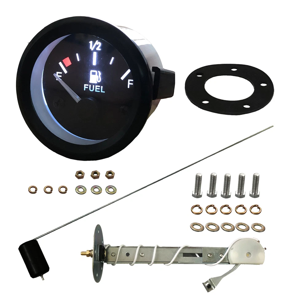 Universal 2"52mm Fuel Level Gauge Kit W/ Fuel Float Sensor E-1/2-F Pointer 12V - Image 2 of 4
