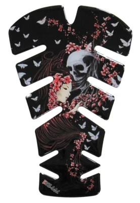 Autocollant moto 3D tampon réservoir tête de mort avec femme papillons fleurs... - Photo 1/4