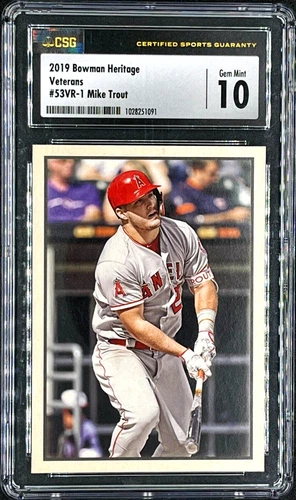 2019 Bowman Heritage card # 53VR-1 Mike Trout CSG 10 L.A. Angels CSG 10
