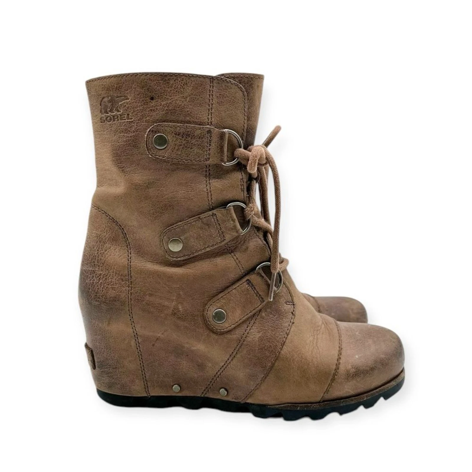 sorel joan of arctic waterproof leather wedge lace-up boots