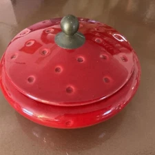 Royal Haeger R 1579 S Red Round Dimpled Candy Bowl with Lid Mid Century Modern