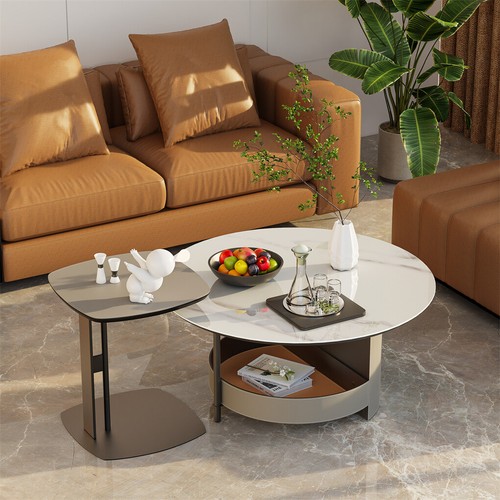 6 Styles Luxury Leather Sofa Side Table Sintered Stone Top Accent Table Home Dec - Picture 38 of 79