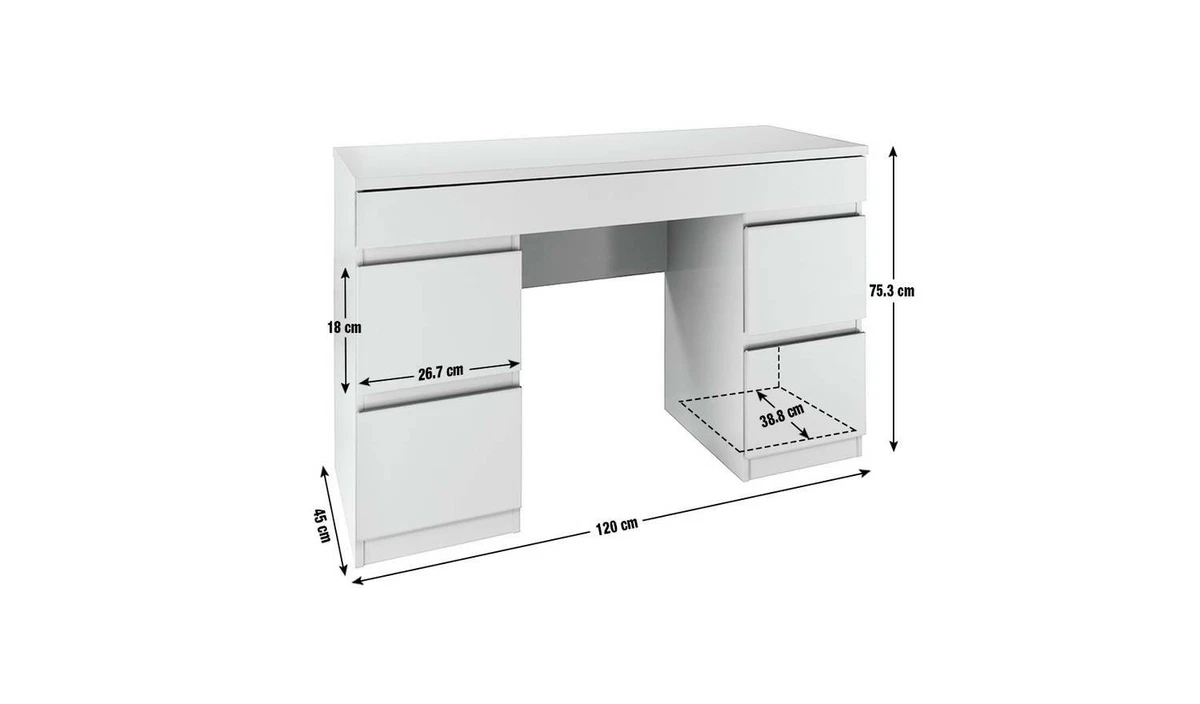 Jenson 6 Drawer Dressing Table Desk Grey Gloss