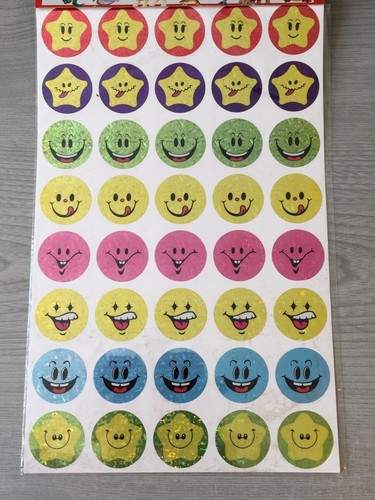 Neu versiegelt 40 Sterne Smiley Gesicht Blatt Laser Aufkleber Kostüme Sticker Sammlung - Bild 3 von 3