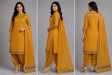 Indian Pakistani 3PC Mustard Gold Kurta Salwar Dupatta Embroidered A38