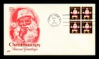 US COVER CHRISTMAS JOLLY OLD SANTA CLAUS FIRST DAY ISSUE BLOCK OF 4 ARTCRAFT