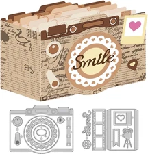 2 Sets 3D Camera Cutting Dies Card Making Die Cut Loving Heart Camera Box Carbon