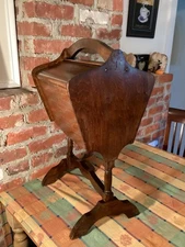 Vintage Wood Sewing Box Stand Cabinet 2 Lid Storage 23 Inch Tall