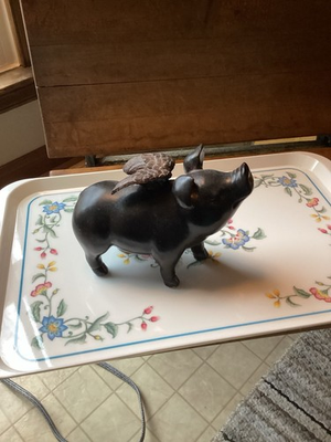 #ad This Is A Flying Pig Made Of Polyresin With A Dark Finish $30.00