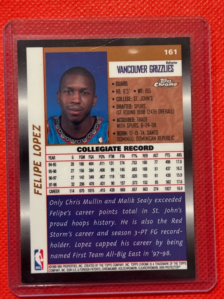 1998-99 Topps Chrome Refractor Rookie #161 Felipe Lopez Vancouver Grizzlies - Image 2 of 2