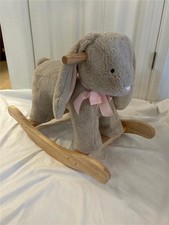 POTTERY BARN Kids Bunny Rabbit Plush Wood Rocker Toy Stuffed Animal Pink Bow