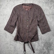 Lafayette 148 New York Tweed Wool Blend Blazer Size 4 Waist Tie Speckled Knit