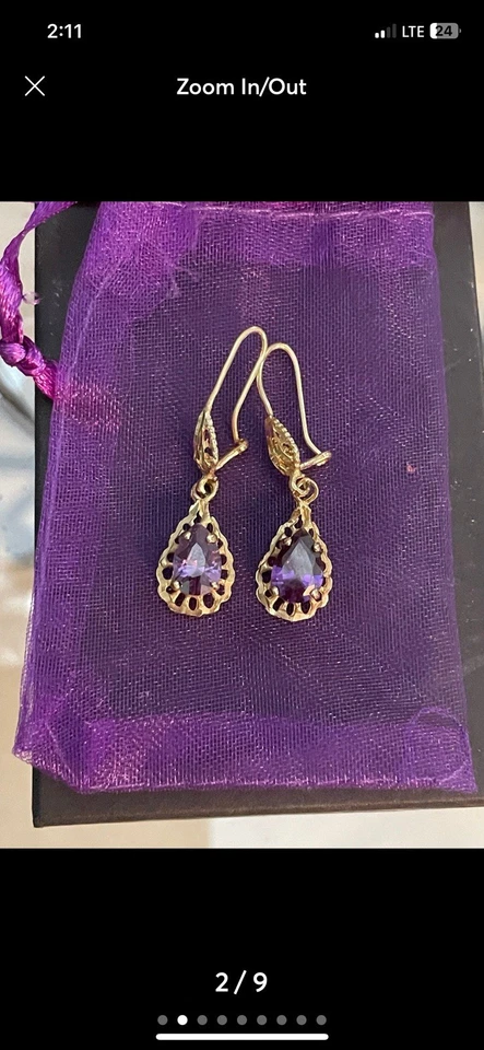 Brincos vintage de ouro 14 quilates com ametista - Imagem 2 de 4