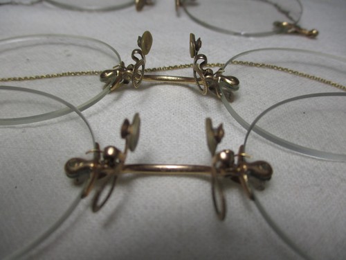 LOT 3 PINCE NEZ FRAMELESS GOLD CLEELAND FITS-U GLASSES with CHAIN CLIPS PINS - Picture 3 of 6