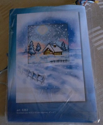 Stickpackung für eine Weihnachtskarte... mit Stoff, Karte, Garn & Beschreibung 