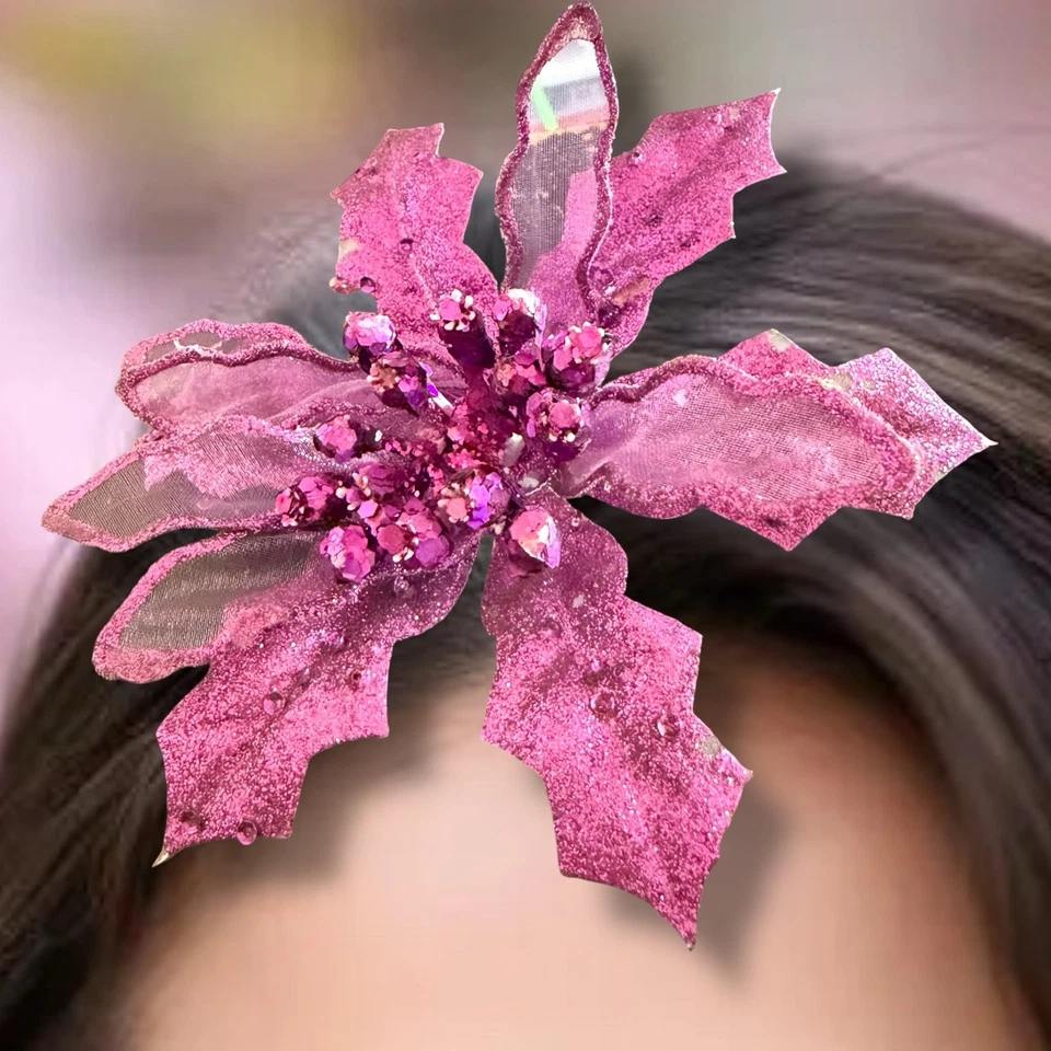 Clip de pelo Fascinator de flores rosa brillo decoración de diamantes de imitación vintage Foto 3 de 4