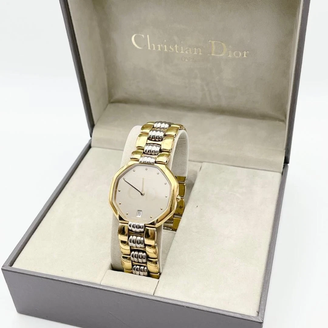 Montre Homme Christian Dior Octogonale 45.134 Cadran Or/Gris avec boite
