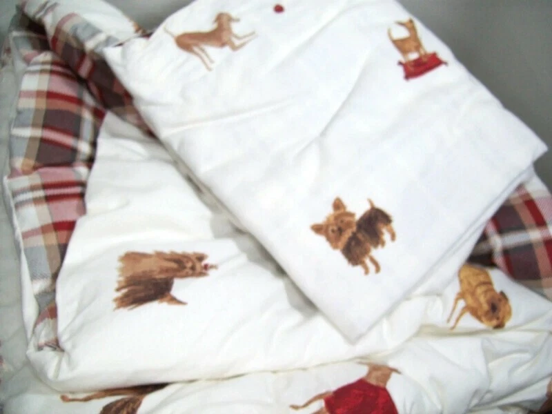 Cuddl Duds Reversible Perro Franela Cuadros Completa Queen Edredón Fundas Almohada Foto 4 de 4