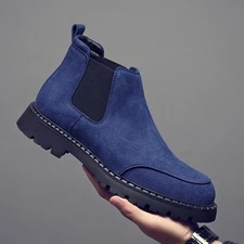 Mens Round Toe Pull on Chelsea Boots Desert Boots Mid Top Suede Work Ankle Boots