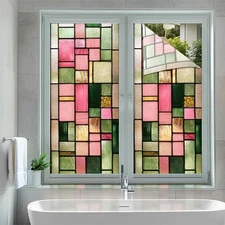 Stained Glass Window Film 17.7x39.3 inch Colorful Geometry Window Privacy Film 