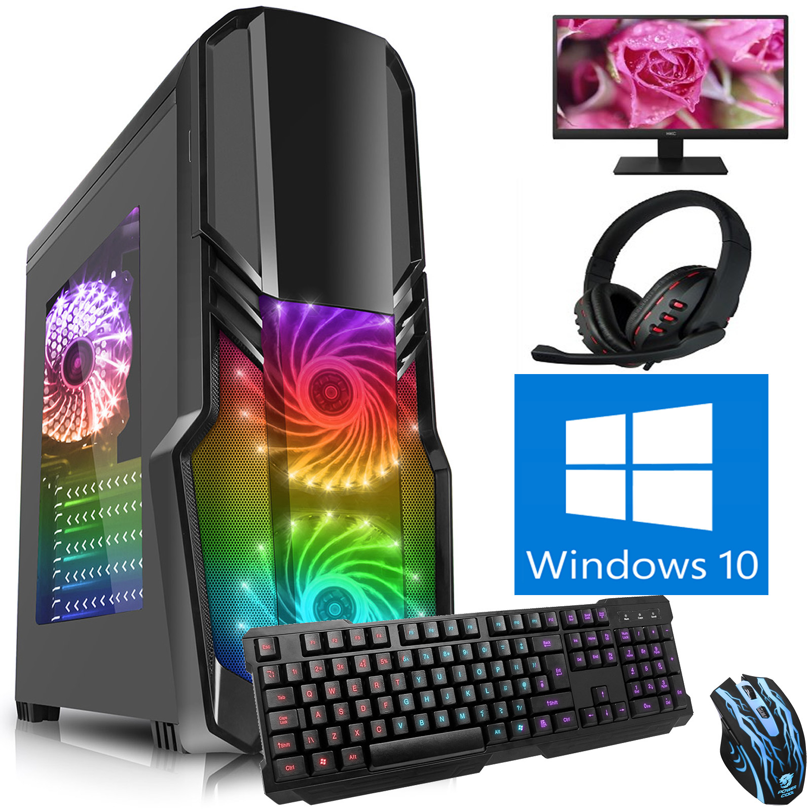 Fast AMD Quad Core 8GB 1TB Desktop Gaming PC Computer Bundle Windows 10 PRO CB