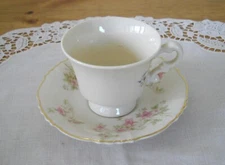 Vintage Syracuse China O.P.CO. Federal Demitasse Cup & Saucer Pink Flowers ~