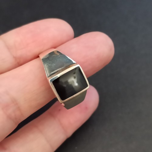 Vintage Men's Ring Sterling Silver Black Onyx Retro 925 Geometric Minimalist 13 - Picture 5 of 17