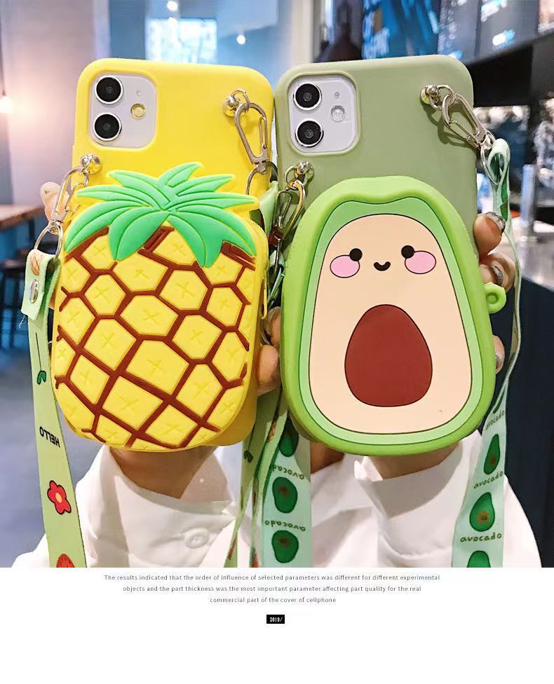 For iPhone Samsung Cute Cartoon Avocado Wallet +Strap Stand Hot