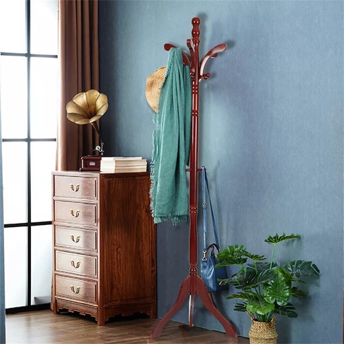Rustic Wooden Coat Rack Stand Height Adjustable Hall Tree Entryway Clothes Rail - Picture 9 of 18