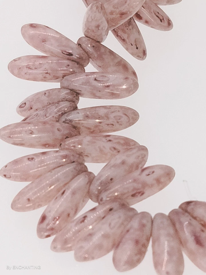 Czech Dagger Beads 11mm X 3mm Chalk W/Purple Terracotta, 50 pcs, Top drilled Vtg - Image 2 of 4