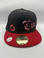 New Era 59Fifty Cincinnati Reds Script Black And Red Cap Fitted 7 5/8