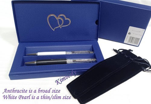 Swarovski Crystalline Ball Pen Set White Pearl & Anthracite Genuine NEW 1079441 - Picture 5 of 8