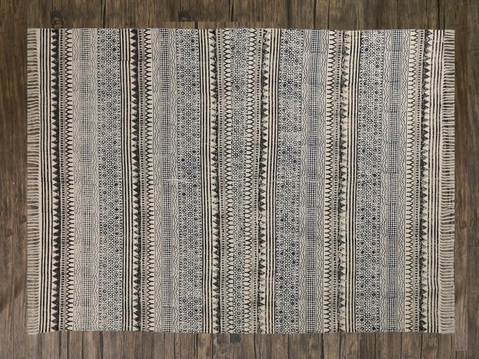 Cotton Printed Rugs, Indian Dhurrie, Organic vegetable dye, Handmade - Image 3 of 4