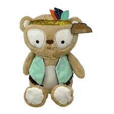 LEVTEX BABY Indian Bear 16" Brown Plush Green Vest Gold Glitter Pillow Decor