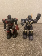 Two Hap-P-Kid Toy Robot Fighter Blue/ Gray. Red/black WALKS 7" Battery Operated