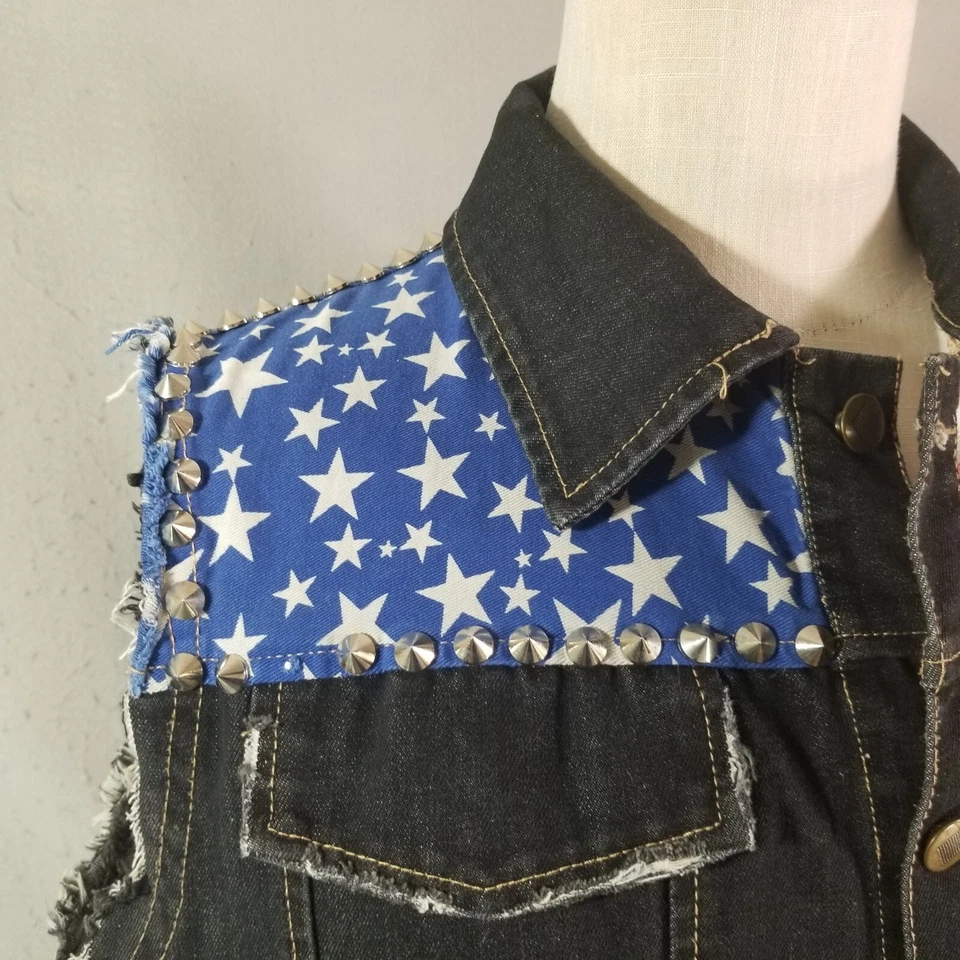 Hudson Denim Chaqueta Chaleco Mujer XL Extra Grande Negro Tachonado Americano Motociclista Foto 4 de 4