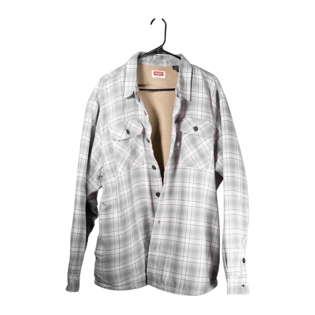 Wrangler Fleece Lined Flannel Shirt Jacket XL Gray Plaid Shacket Workwear