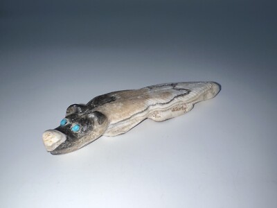 Native American Zuni Carved Jasper Stone Badger Fetish Signed By Stephan Lonjose