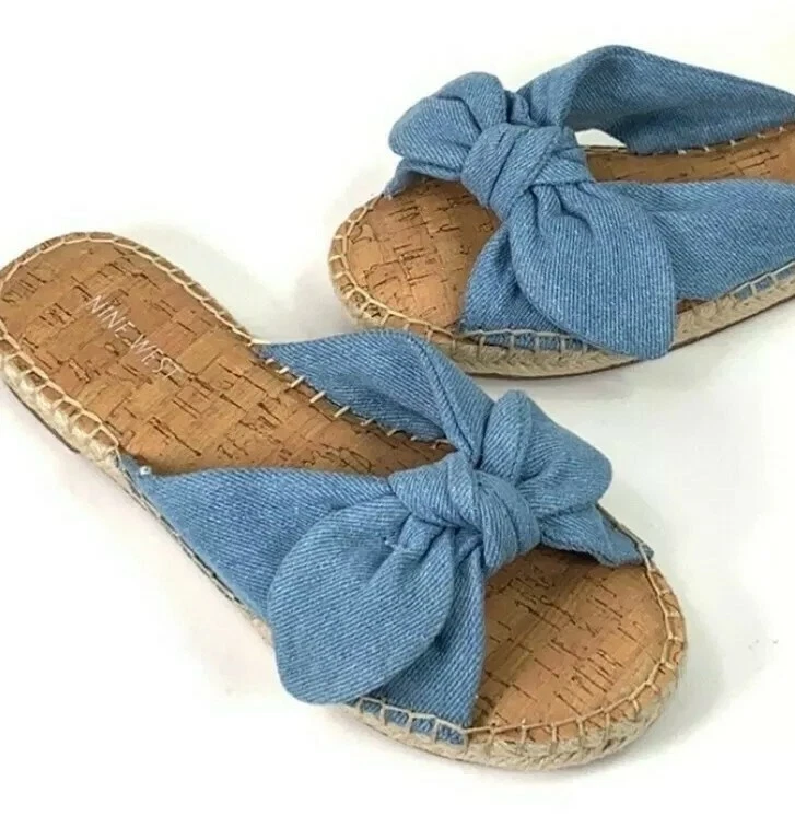 Nine West Brock Blue Espadrille Sandal Sz 9 Medium Blue Fabric