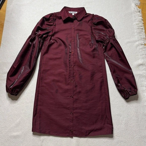 Mini Vestido Camisa Walter Baker Orlana Esmerilado Arándano Tafetán XS Navidad Foto 2 de 4