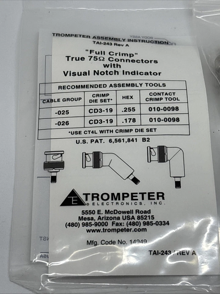 TROMPETER True 75Ω Connectors to Flexible Coaxial Cable - 50 Connectors - Image 4 of 4