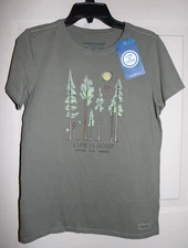 NWT Life Is Good Among The Trees Birds Women's Medium Green Crusher S/S T-shirt