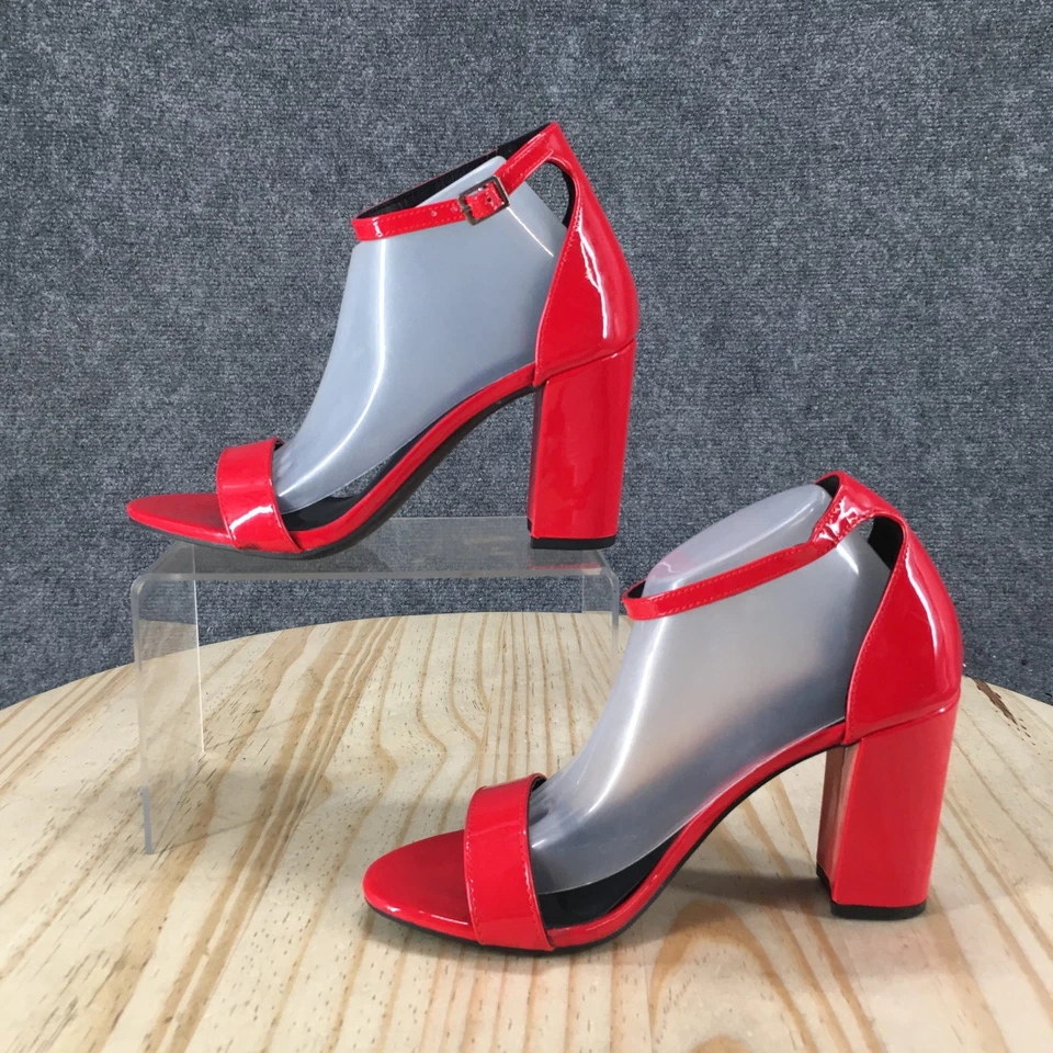 Sandalias Madden Girl para mujer 5,5 M Beella correas al tobillo rojas imitación cuero tacones NUEVAS Foto 2 de 4